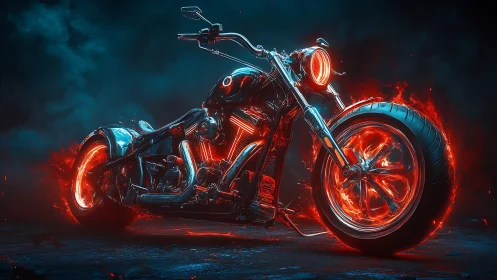 Infernal chrome chopper with molten neon wheels ignited.