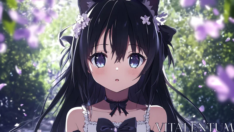 Anime girl with cat ears stands in shallow depth-of-field scene