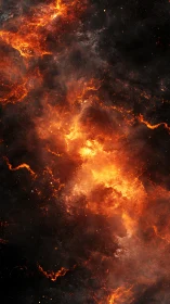 Cosmic Fire Nebula: Blazing Stellar Inferno Against Void.