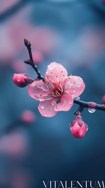 Pink Blossom Blossoms with Water Droplets.