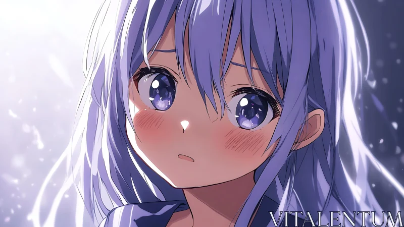Close-up portrait of blue haired anime girl with blush marks.
