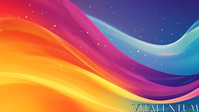 Vibrant flowing color waves on deep gradient sky background.