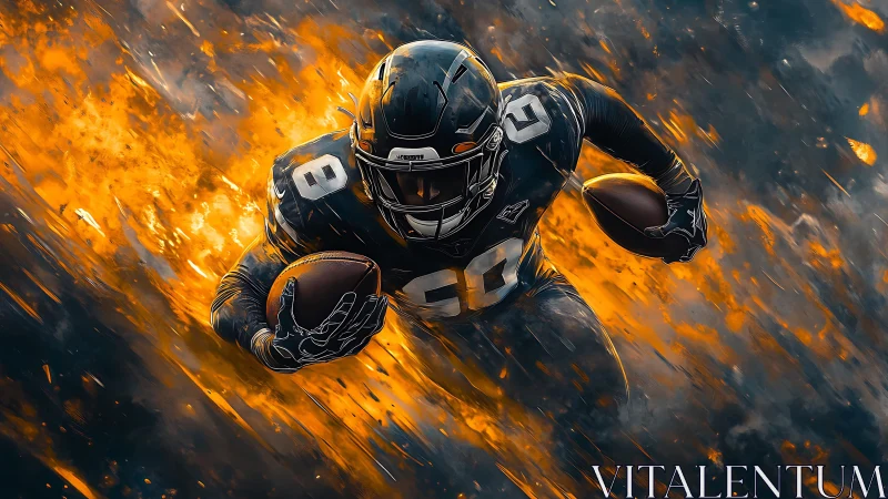 Digital rendering of American football runner in motion.