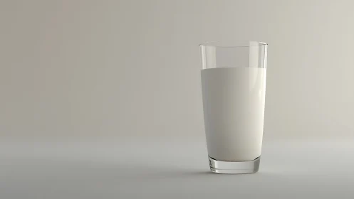 Minimalist photorealistic glass of milk on neutral surface.