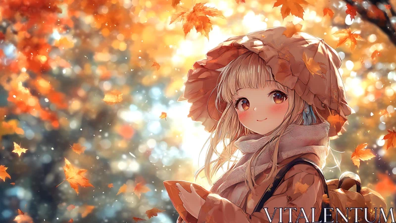 Cozy autumn stroll with a smiling girl under golden leaves