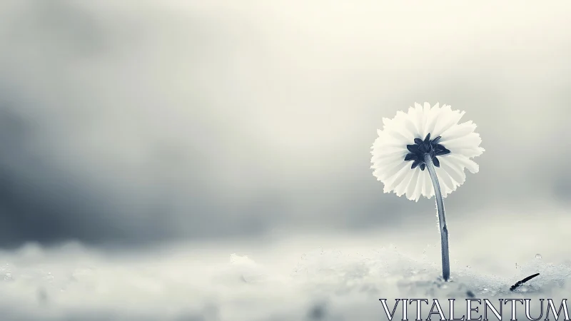 Minimal macro study of frosted daisy in muted bokeh field.