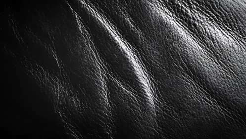 Black leather surface with strong creases and sheen.