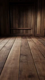 Weathered wooden floor extends toward shadowed wall backdrop.