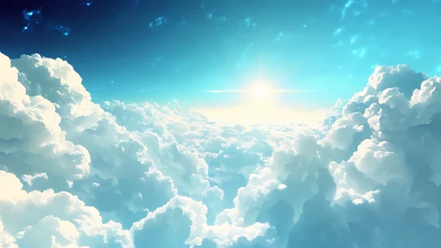 Sunlit ocean of clouds glowing in a peaceful sky.