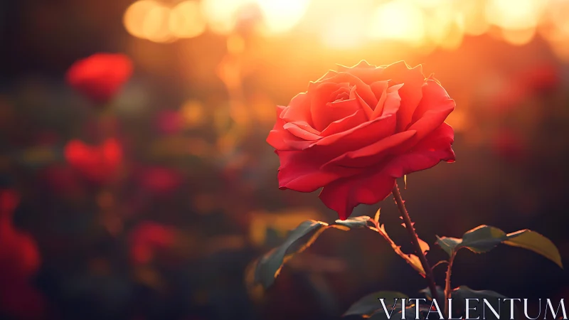 Radiant Red Rose Backlit by Golden Sunset.