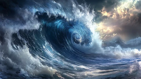 Storm wave vortex under dramatic cloudlit sky.