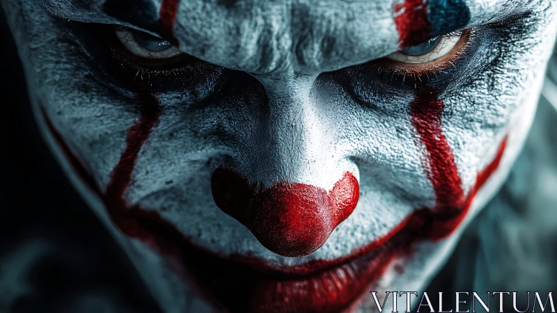 Intense clown close-up renders hyperreal sinister expression