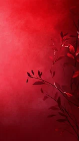 Crimson leaves reach softly across a glowing red backdrop