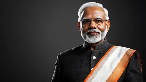 Digitally rendered statesman portrait with tricolor sash detail.