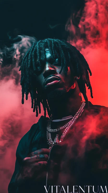 Moody portrait celebrates a confident artist in glowing smoke