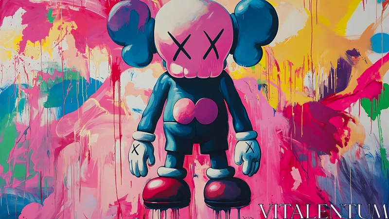 Street pop character on neon graffiti drip canvas.