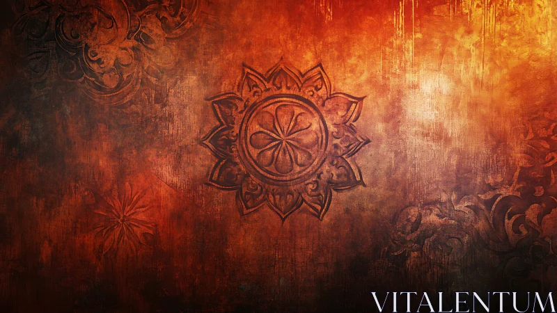 Mandala motif is centered on textured red orange background