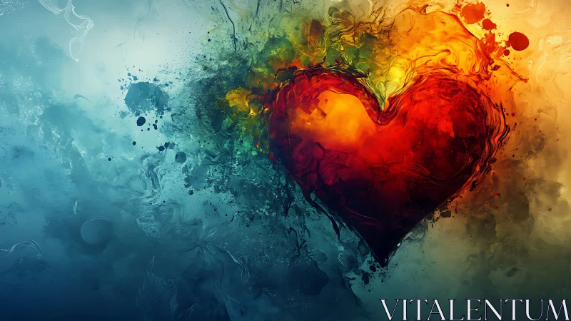 Burning Heart Meets Ice. Abstract Water Color Collision.