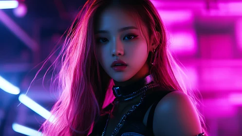 Cyberpunk portrait uses neon rim lighting on futuristic model