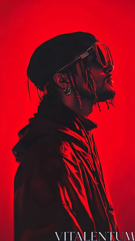 Crimson glow around a cool street dreamer in profile.