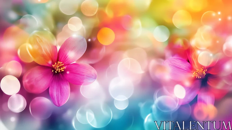 Vibrant Pink Cosmos Flowers with Soft Golden Bokeh Glow