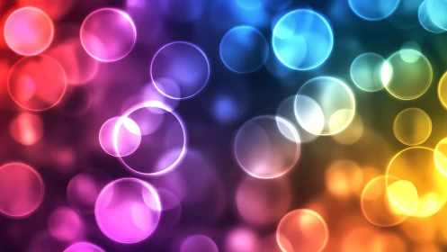 Colorful abstract bokeh circles on dark gradient background.