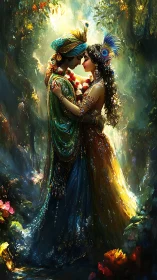 Radiant Couple Adorned in Peacock Feathers and Garden Light