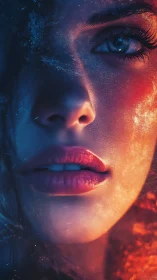 Cinematic portrait in dual-tone lighting with abstract texture.