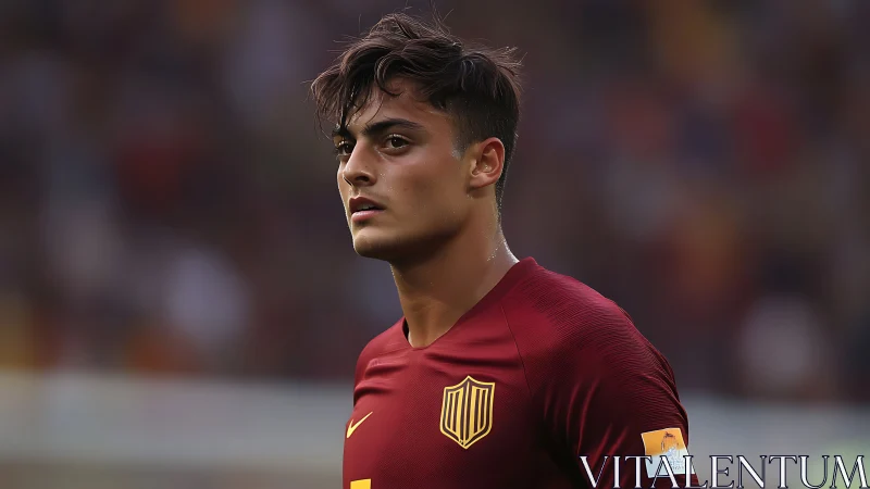 Young soccer player focuses during intense home match.