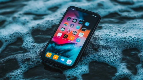 Glowing Portal Device Rests on Foamy Seabed.