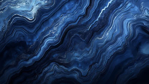 Midnight blue fluid marble waves suggest deep cosmic geology
