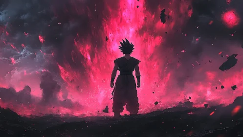 Digital painting of lone warrior before erupting energy field.