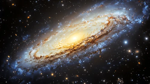 Spiral galaxy core glowing amid dense star field in space.