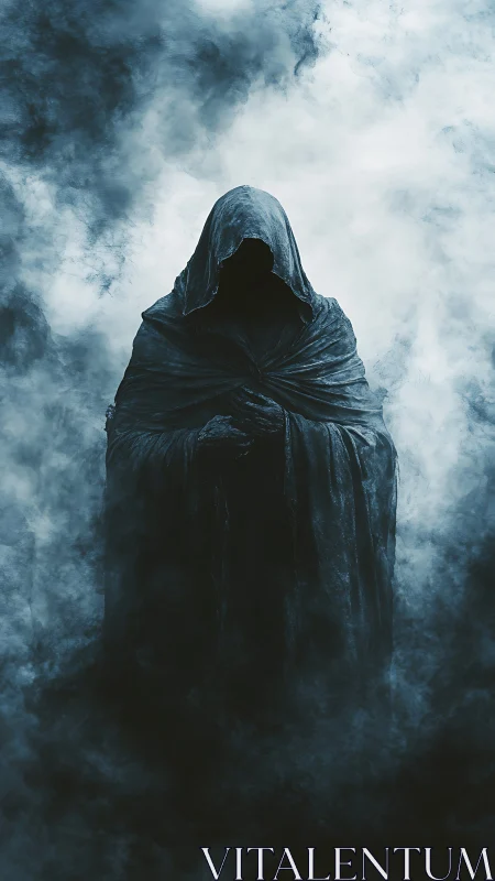 Hooded wraith silhouette emerges from swirling ghost fog.