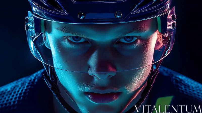 Neon-eyed ice warrior locked in pre-game battle focus.