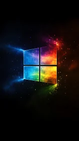 Windows-style quadrants display colored nebula textures