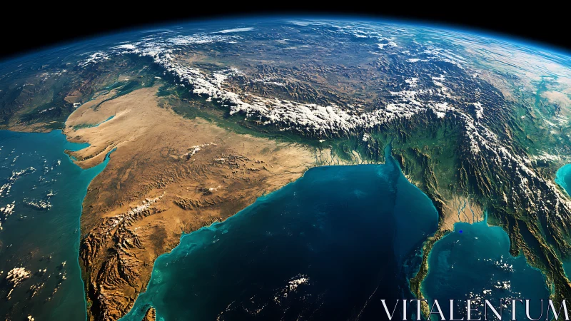 Satellite view reveals India and Himalayas in glowing dawn light