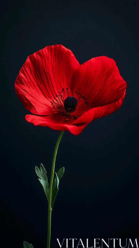Vibrant Red Poppy in Dramatic Dark Setting.