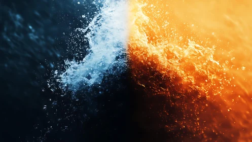 Dynamic Water vs Fire Splash in Dramatic Abstract Style.
