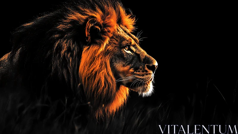 Midnight ember mane, lion king carved from darkness.