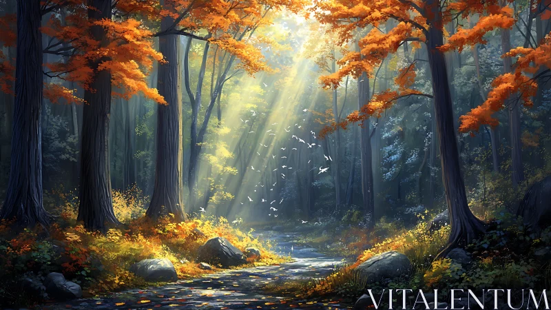 Luminous Forest Canopy: Golden Autumn Through Towering Timber.