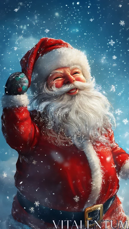 High-detail Santa Claus portrait with dynamic snowfall rendering