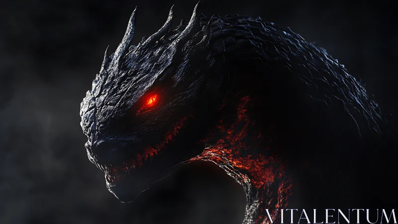 Side profile rendering of horned dragon with glowing core.