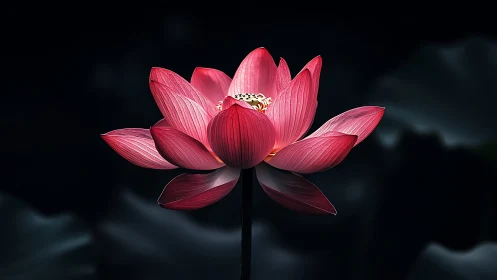 Pink lotus flower in dark background, centered composition.