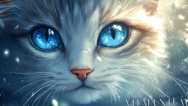Luminous White Cat with Striking Blue Eyes.