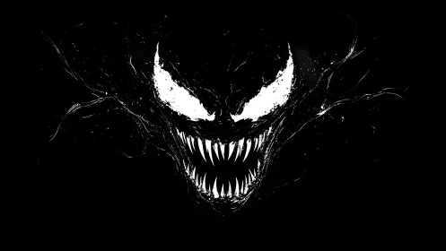 Nightmare grin emerges sharply from the swirling darkness