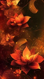Luminescent Lotus Flowers with Particle Effects Against Dark Background