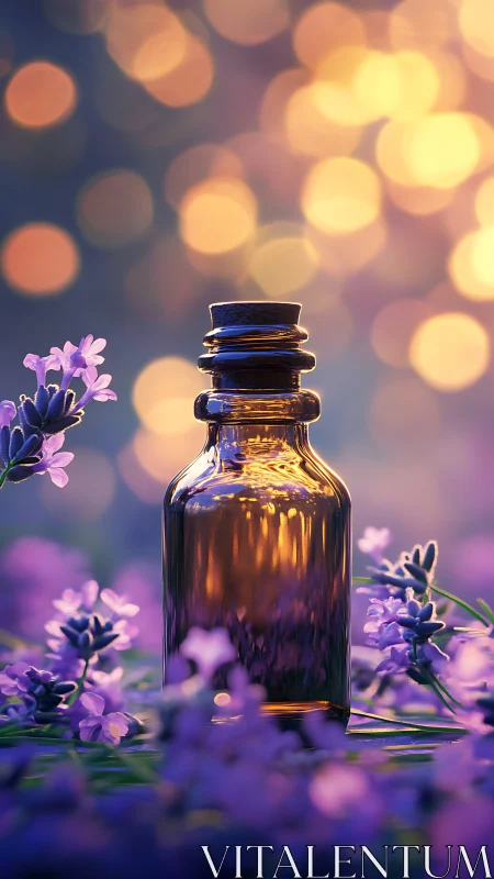 Lavender dusk elixir in glass, glowing with soft bokeh magic.