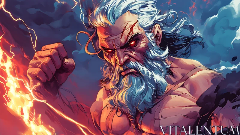 Storm-forged sky titan hurling molten lightning fury.