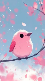 Ethereal Pink Bird with Petal Bokeh in Soft Digital Illustration